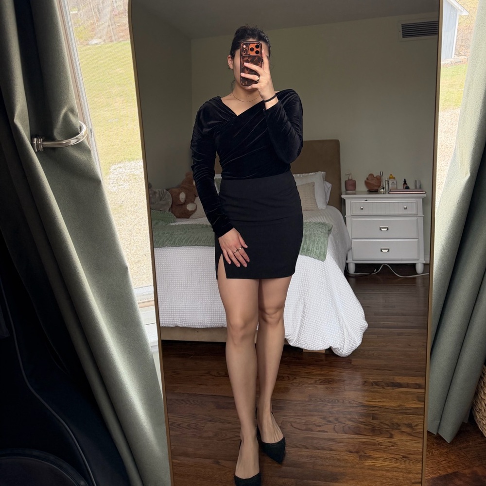 Express Black Velvet Bodysuit